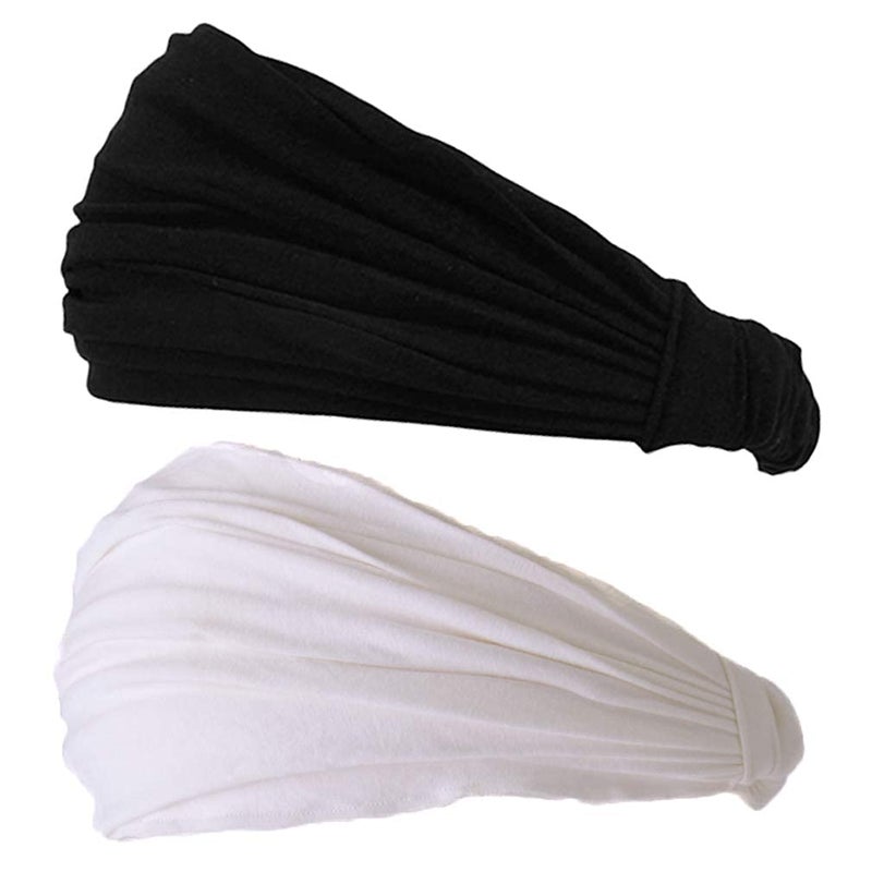 CHARM Black & White 2-Pack Japanese Bandana Headbands for Men and Women â€“ Comfortable Head Bands with Elastic Secure Snug Fit Ideal Runners Fitness Sports Football Tennis Stylish Lightweight M - Image 1